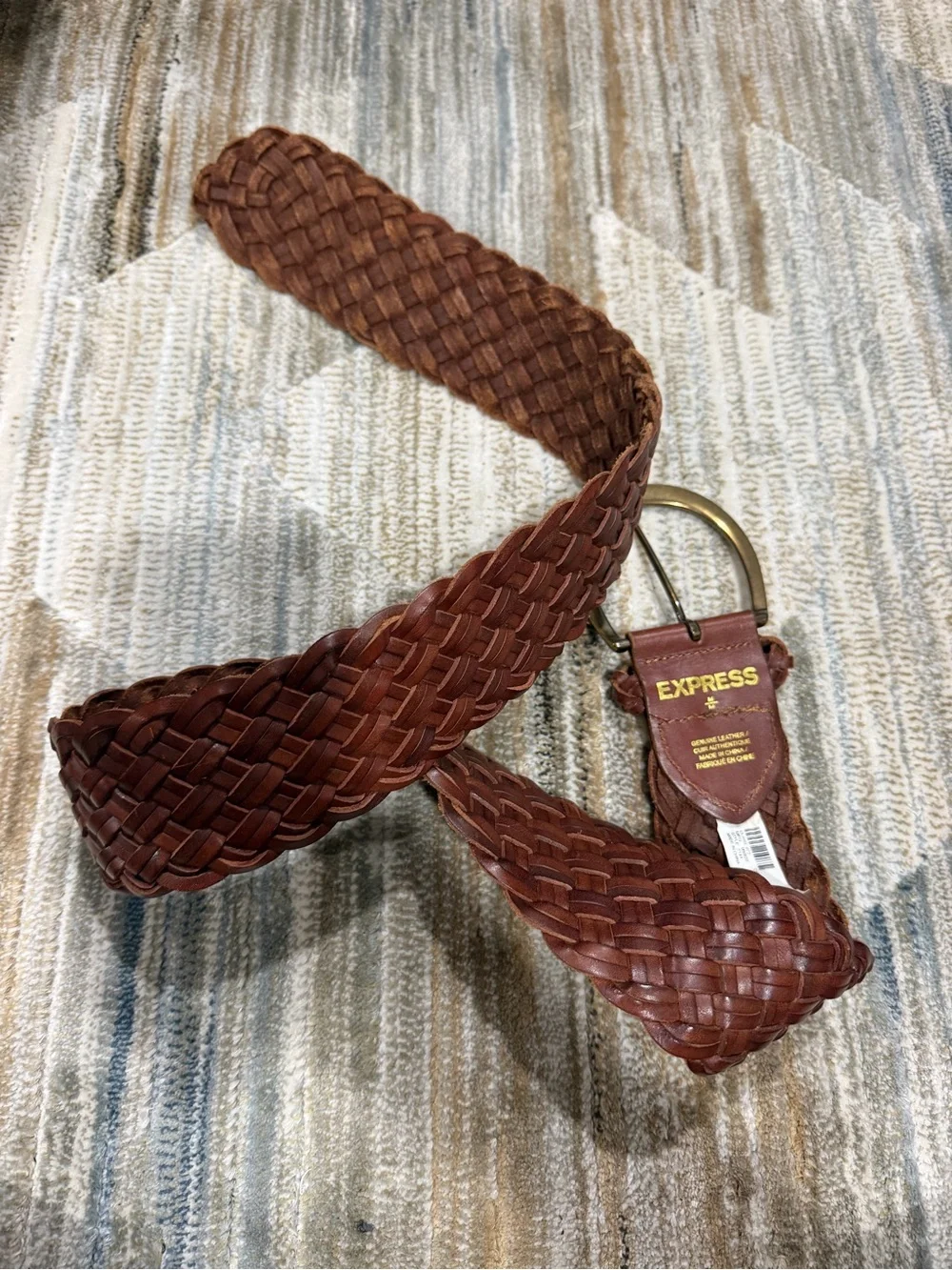 Express Braided Leather Belt in Brown with Brass Buckle